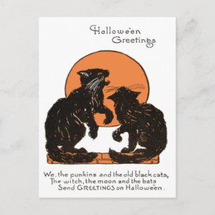 Cartão Postal Black Cat Full Moon Orange Black