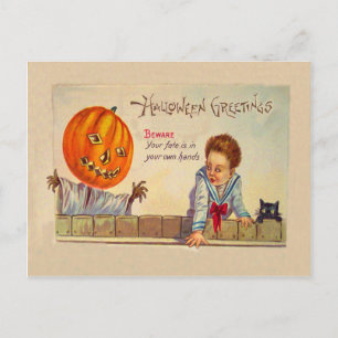 Cartão Postal Black Cat Jack O Lanter Pumpkin Sassustador