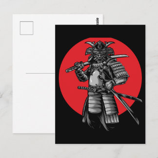 Cartão Postal Black Cat Samurai Japanese Warrior Vintage