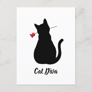 Cartão Postal Black Cat Silhout Diva Rosa vermelha Pet Lover