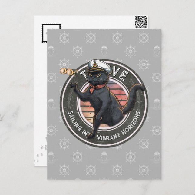 Cartão Postal Black Cat Sunset: Uma Viagem para THRIVE Postcard (Frente/Verso)