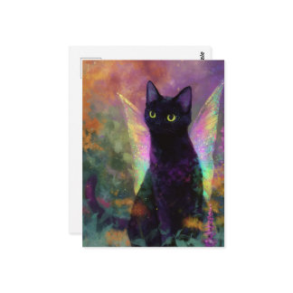 Cartão Postal Black Cat With Fairy Wings