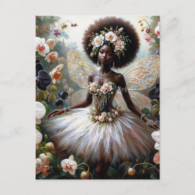 Cartão Postal Black Girl Orchid Fairy With Afro (Frente)