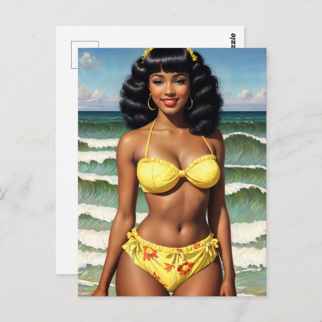 Cartão Postal Black Girl Pinup Melanin Bikini Model (Frente/Verso)