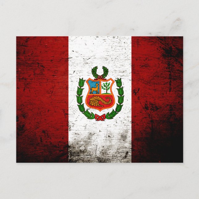 Cartão Postal Black Grunge Peru Flag (Frente)