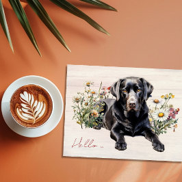 Cartão Postal Black Lab in Wildflowers Hello Personalized