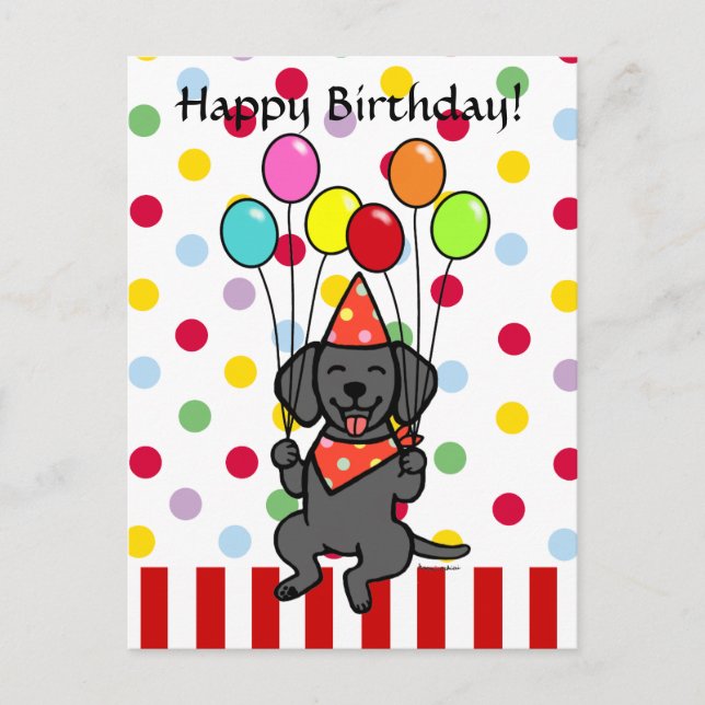 Cartão Postal Black Lab Puppy Birthday Balloons (Frente)