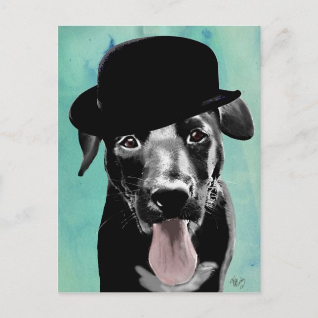 Cartão Postal Black Labrador in Bowler Hat (Frente)