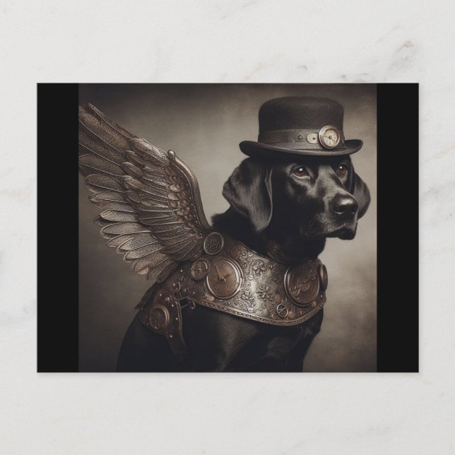 Cartão Postal Black Labrador Steampunk (Frente)