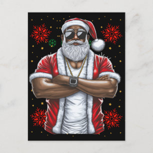 Cartão Postal Black Man Melanin Natal Santa Claus Ugly Xmas