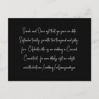 Cartão Postal Black Modern Script text only Save our Date II