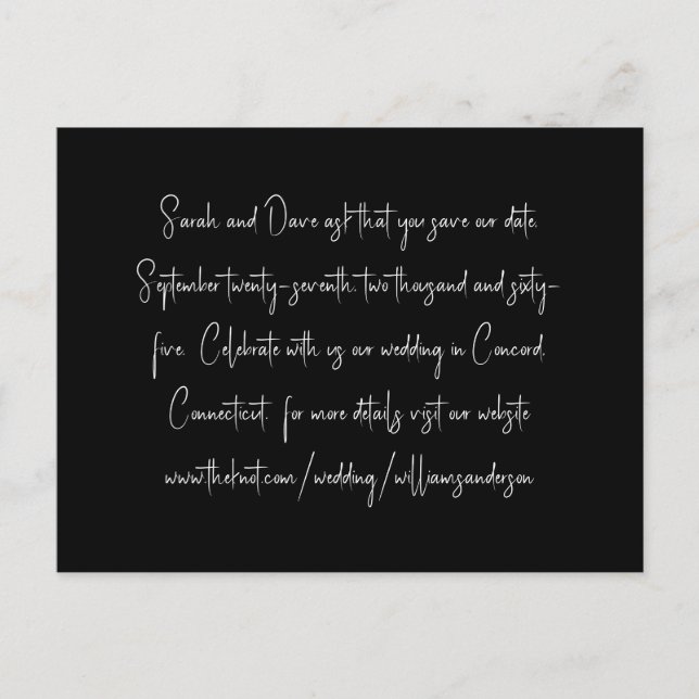 Cartão Postal Black Modern Script text only Save our Date II (Frente)