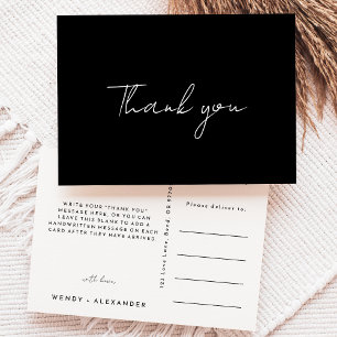 Cartão Postal Black Modern Script Weding Obrigado Cartão-postal