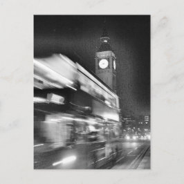 Cartão Postal Black-n-White Big Ben - Double Decker Bus - Londre