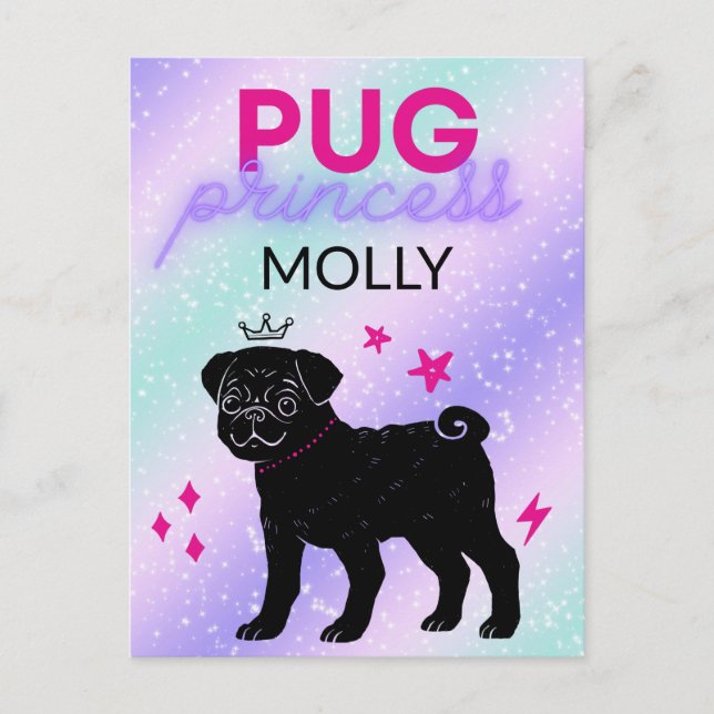 CARTÃO POSTAL BLACK" PUG PRINCESS" (Frente)