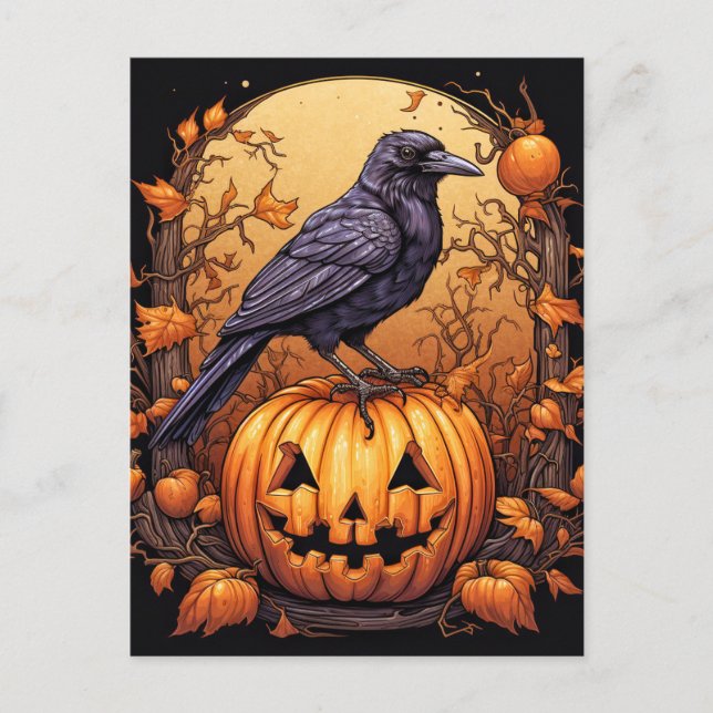 Cartão Postal Black Raven Happy Halloween (Frente)