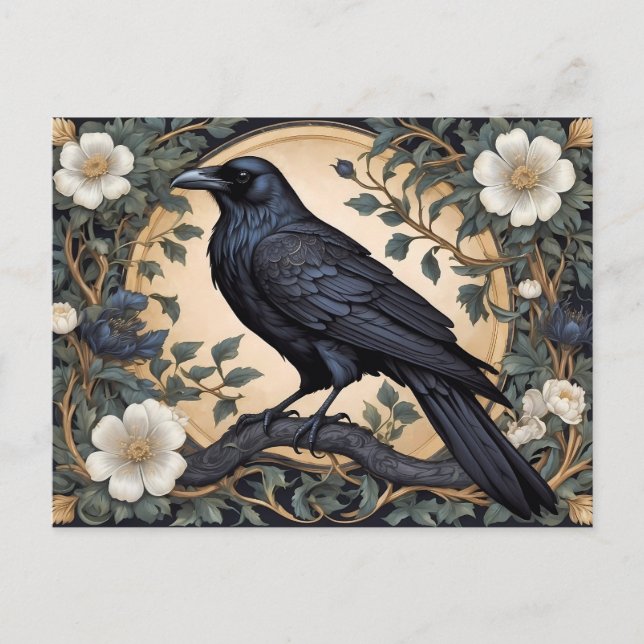 Cartão Postal Black Raven William Morris Inspirado (Frente)