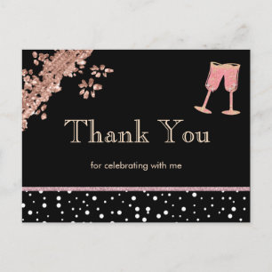 Cartão Postal Black & Rose Gold Champagne Obrigado pelos 40 anos