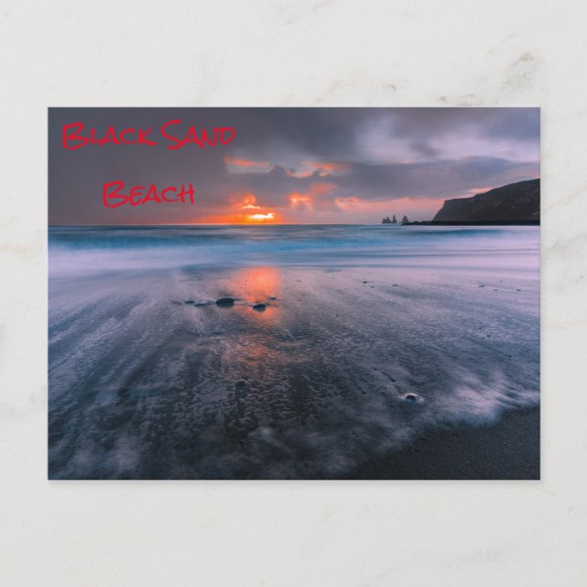 Cartão Postal Black Sand Beach Island Sunset (Frente)