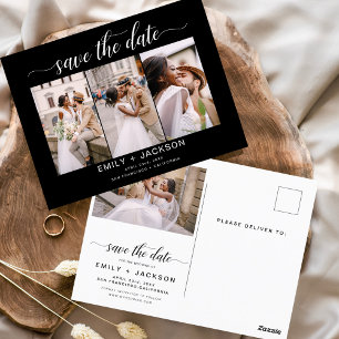 Cartão Postal Black Save the Date 4 Photo Modern