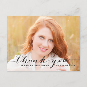 Cartão Postal Black Script Graduation Thank You Postcard