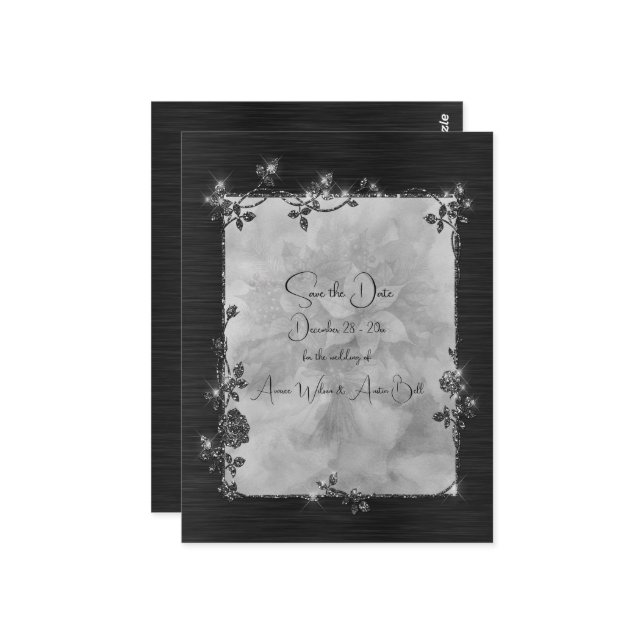 Cartão Postal Black Shiny Elegant Sparkly Frame Save the Date (Frente/Verso In Situ)