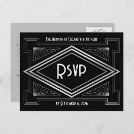 Cartão Postal Black & Silver Art Deco Gatsby-Inspired Wedding