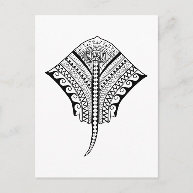 Cartão Postal Black Tribal Stingray Manta Ray (Frente)