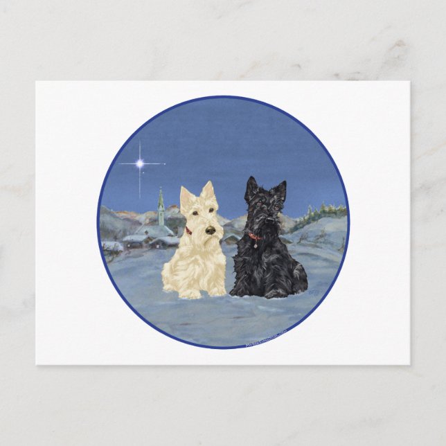 Cartão Postal Black & Wheaten Scottish Terriers Winter (Frente)