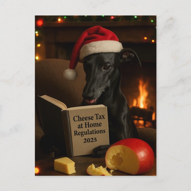 Cartão Postal Black Whippet 'Cheese Tax' Christmas postcard  (Frente)