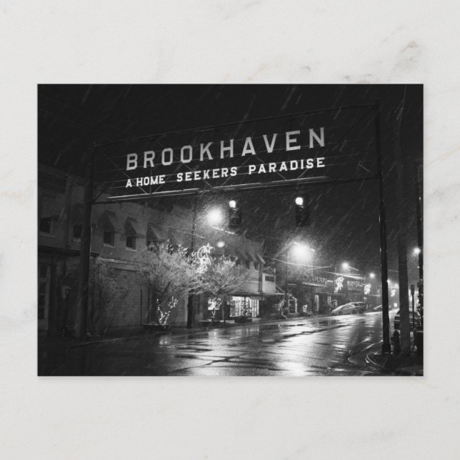 Cartão Postal Black & White Brookhaven, Mississippi Town Sign (Frente)