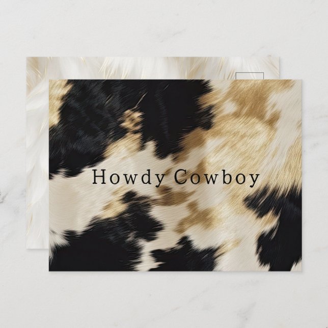 Cartão Postal Black White Dourado Cowhide Howdy (Frente/Verso)