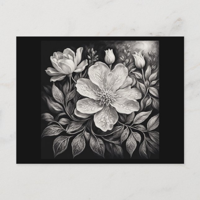 Cartão Postal Black & White Flowers (Frente)