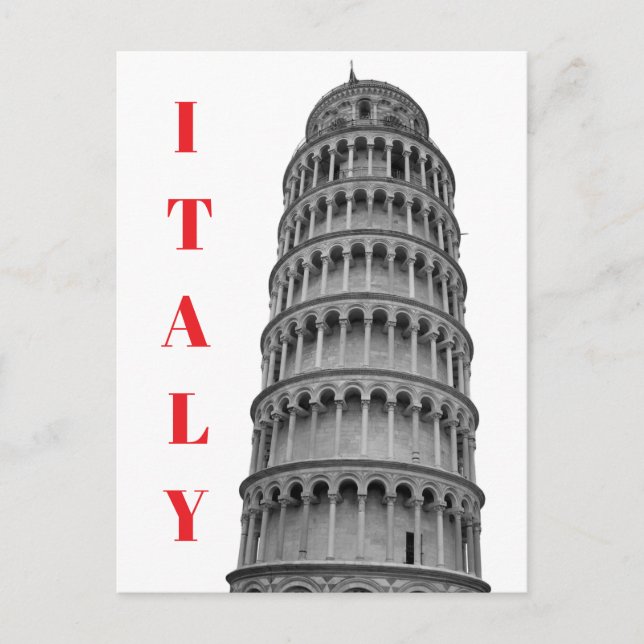 Cartão Postal Black White Leaning Tower of Pisa Italy (Frente)