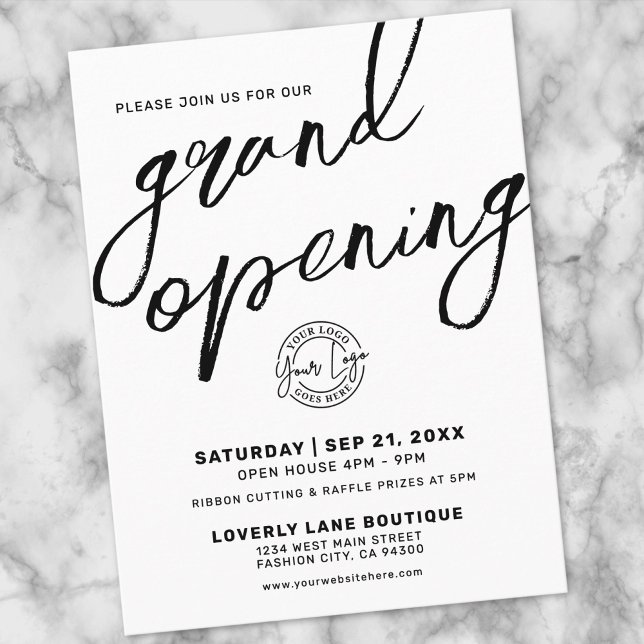 Cartão Postal Black White Logo Business Grand Opening Invitation (Black White Logo Business Grand Opening Invitation Postcard)