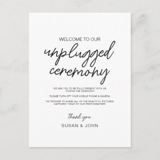Cartão Postal Black & White Modern Unplugged Wedding Sign 