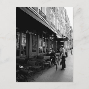 Cartão Postal Black & White Photo of Street Café em Paris