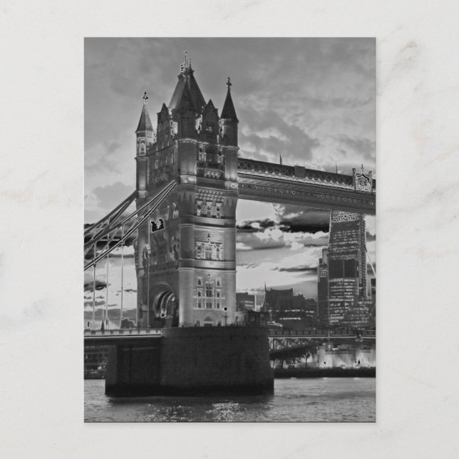 Cartão Postal Black White Tower Bridge British Viagem (Frente)