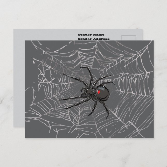 Cartão Postal Black Widow Spider And Spiderweb Drawing Art (Frente/Verso)