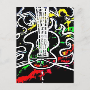 Cartão Postal Blacklight / Neon Splash Flaming Guitar na Estrada
