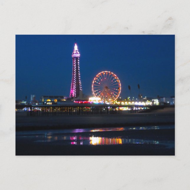 Cartão Postal Blackpool Beach Lights no Night Postcard (Frente)