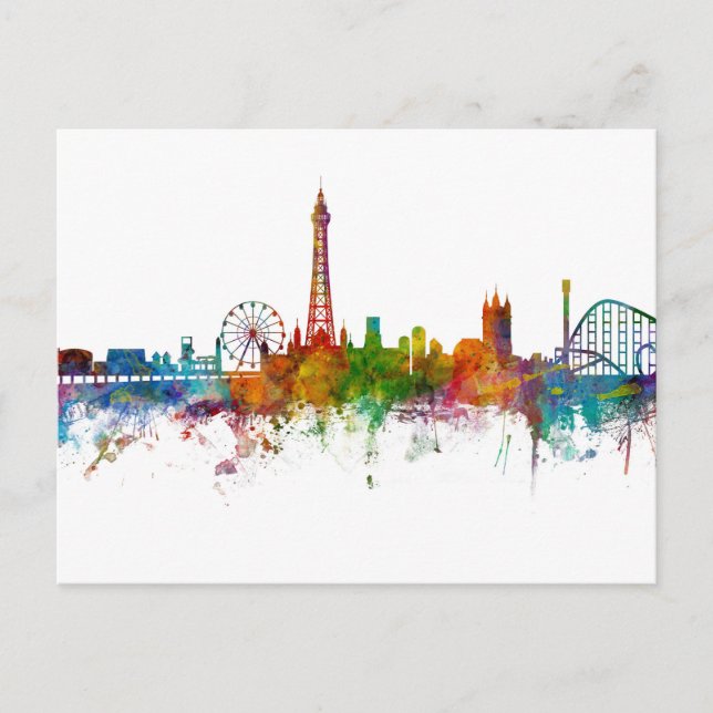 Cartão Postal Blackpool England Skyline (Frente)