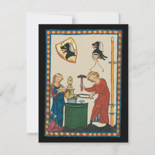 Cartão Postal Blacksmith Forging Helmet Medieval Art