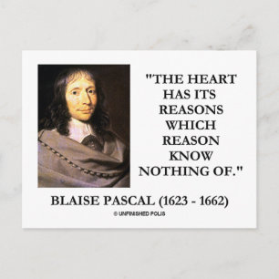 Cartão Postal Blaise Pascal Heart Razões Não Sabem Nada De