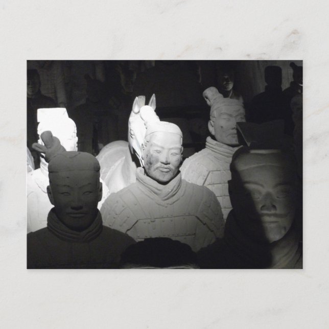 Cartão Postal Blanco y Negro Foto Guerreros de Xiam China (Frente)