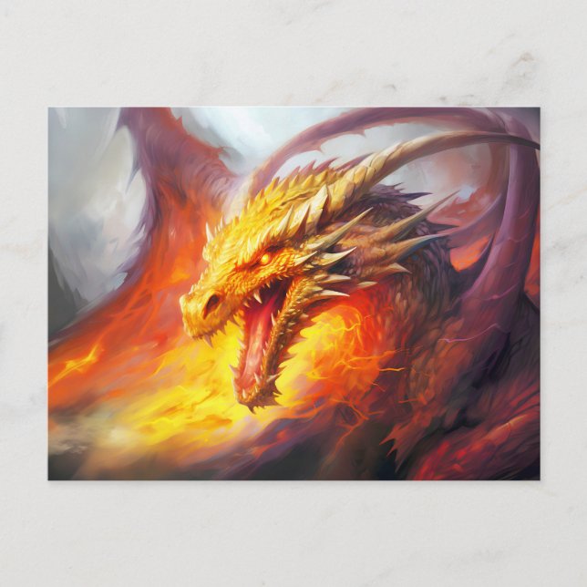 Cartão Postal Blazing Fury – Medieval Fire-Breathing Dragon in A (Frente)