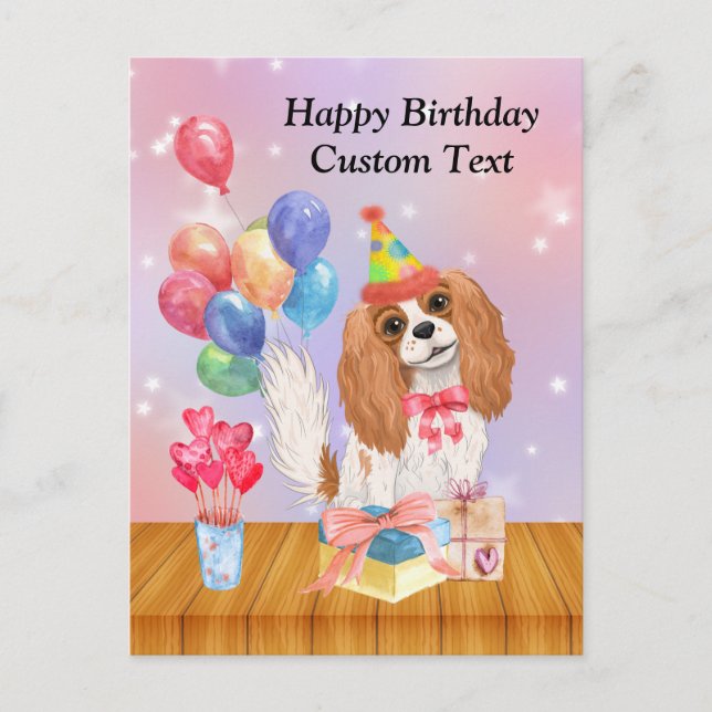 Cartão Postal Blenheim Cavalier King Charles Spaniel de aniversá (Frente)