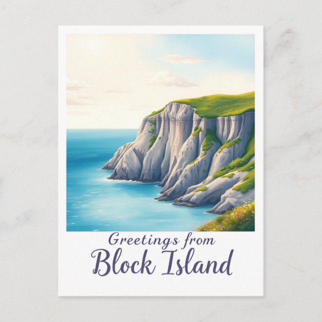 Cartão Postal Block Island, Rhode Island – Island Cliffs (Frente)