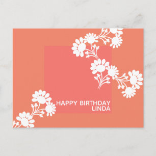 Cartão Postal Bloco de Cor Laranja de Ilustração Floral de Duas 