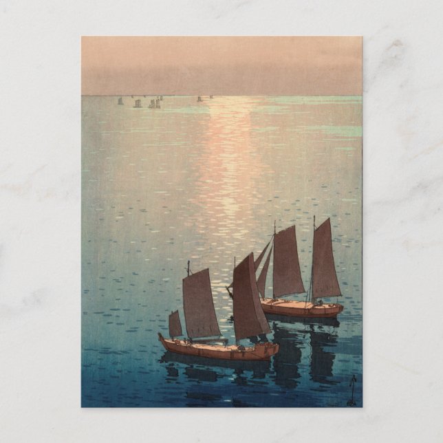 Cartão Postal Bloco de Madeira Japonês do Mar Espumante de Hiros (Frente)